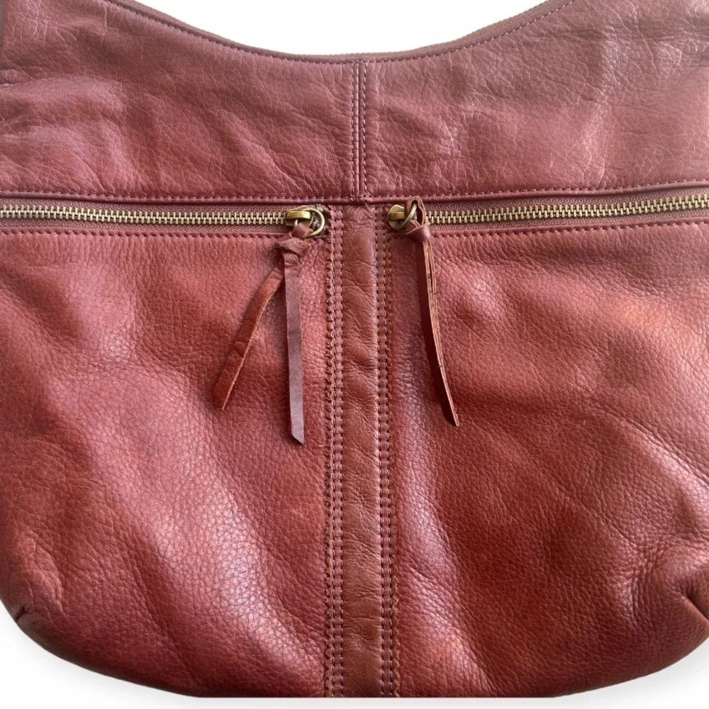 MARGOT New York Pinking Hobo Leather Brown Bag Purse